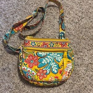 Vera Bradley Yellow Floral Quilted Crossbody Bag with Teal Accents